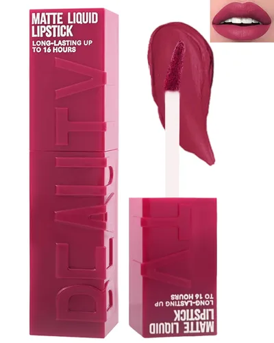 Miniatura 9 de Lápiz labial líquido mate para mujeres - 2 unidades, rosa nude y rojo vino, tinte labial altamente pigmentado, brillo labial mate aterciopelado