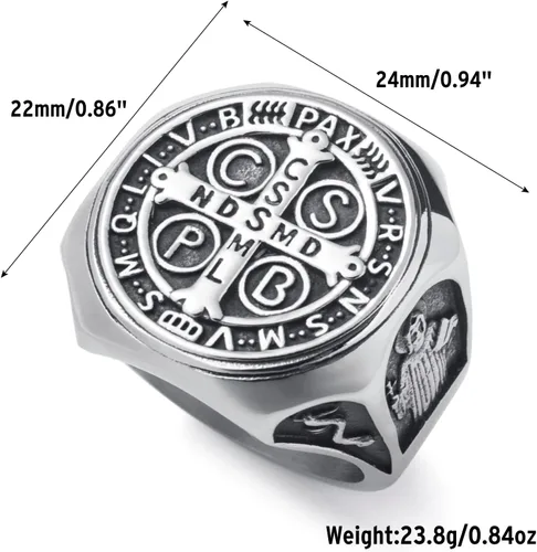 Miniatura 4 de SOBHART St Christopher George Benedict - Anillo de amuleto religioso de acero inoxidable para hombre, tamaño 8910111213