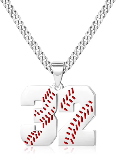 Miniatura 50 de Btysun Collares de béisbol de béisbol número 0-99 dijes de acero inoxidable para hombres, regalos de béisbol, papá, marido, regalo de Navidad