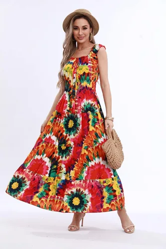 Miniatura 2 de OSTOO Vestido largo de verano 2024 con estampado floral bohemio y holgado para mujer