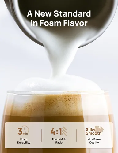 Miniatura 4 de DREO Espumador de leche, espumador eléctrico 4 en 1 para café, máquina de espuma fría y caliente para capuchino, blanco plano, café con leche