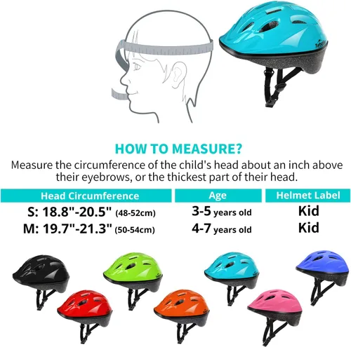 Miniatura 6 de Casco de bicicleta para niños pequeños, casco multideportivo ajustable para niños y niñas Azul Aqua