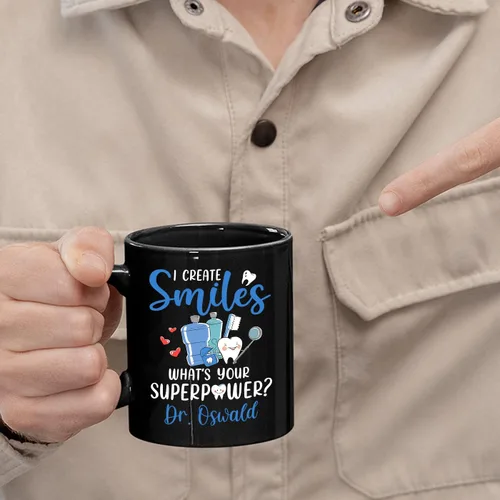 Miniatura 6 de Taza de café personalizada con texto en inglés "I Create Smiles What's Your Superpower" de 11 onzas, taza de café personalizada con nombre I Create