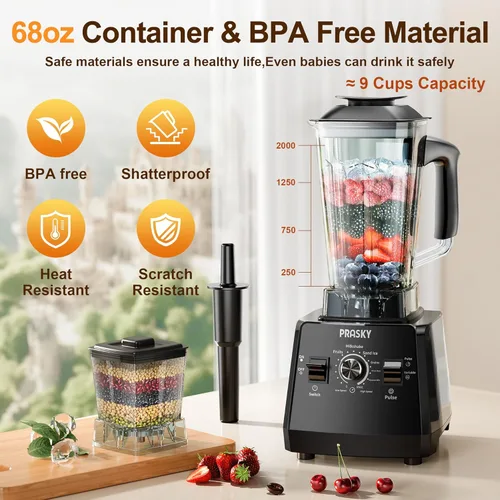 Miniatura 2 de Batidoras para cocina, licuadora de batidos, 2400 W/1000 W Prasky Blender & Grinder Combo, 25,000 RPM de alta velocidad, procesador de alimentos sin