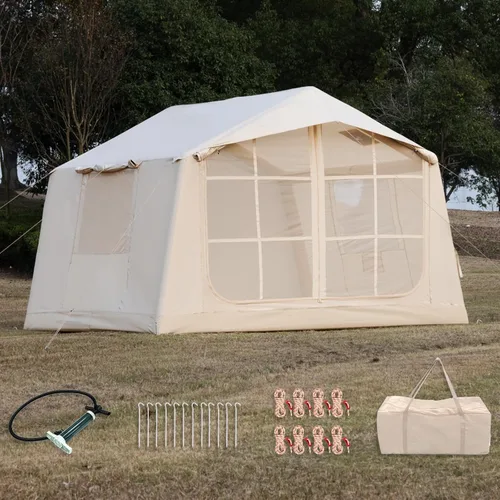 Miniatura 13 de Inflatable Camping Tent with Hand Pump Waterproof Outdoor Blow up Tent 2-8 Person Oxford 4 Season Glamping Air Tent Cabin House with Mesh Windows &
