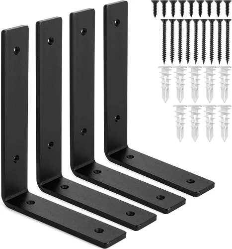 Miniatura 7 de Soportes de estante, resistentes, rústicos, de hierro, para estantería flotante, 4 unidades, incluye herramienta