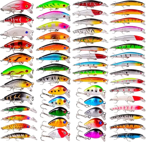 Miniatura 9 de Juego de Señuelos de Pesca de Lubina para Agua Salada y Dulce, Incluye Señuelos de Superficie, Señuelos Duros, Minnow, Crankbait, Lápiz VIB