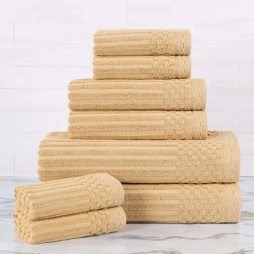 Miniatura 86 de Superior Juego de 6 toallas de algodón sólido y acanalado, toallas de cara de 13 x 13 pulgadas, toallas de mano de 16 x 28 pulgadas, toallas de baño