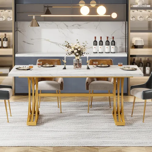 Miniatura 4 de Tribesigns Mesa de comedor rectangular de 63 pulgadas para 4 a 6, mesas de cocina modernas con elegantes patas de caballete de metal, mesas grandes
