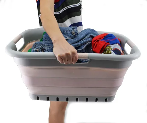 Miniatura 6 de SAMMART Cesta plegable de plástico para la ropa sucia de 41 litros, contenedor de almacenamiento plegable y organizador, cesta portátil, cesta que