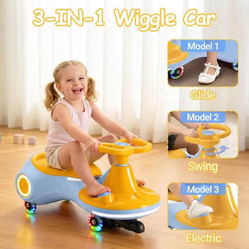 Miniatura 4 de Coche Eléctrico Wiggle para Niños, Batería Recargable de 12V, Scooter Oscilante 2 en 1 con Pedal, 3 Velocidades, Altavoz Musical y Ruedas con Luces