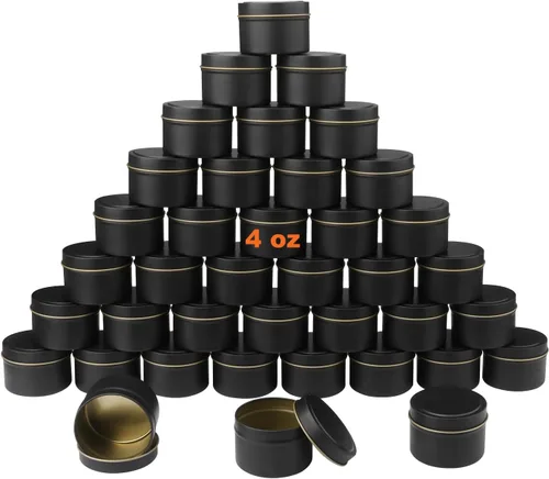 Miniatura 8 de Paquete de 24 latas de velas negras de 4 onzas, latas para hacer velas a granel, frascos de velas, recipientes para velas