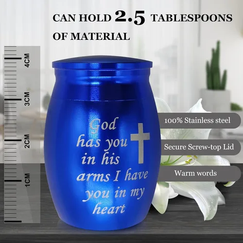 Miniatura 2 de Urnas de recuerdo pequeñas vienen con caja de corazón con luz (batería reemplazable), el mejor regalo conmemorativo por la pérdida de un ser Azul