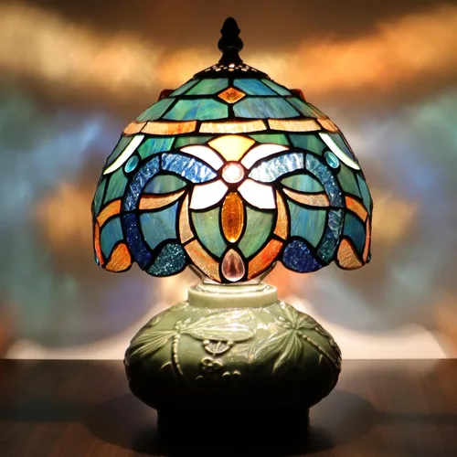 Miniatura 3 de Lámpara pequeña Tiffany de mesa con forma de hongo, mini vitral, luz de escritorio, memoria, condolencias, lámpara de cerámica, 8 x 11 pulgadas