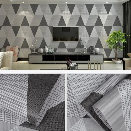Miniatura 3 de J337 - Papel tapiz geométrico para despegar y pegar, diseño de trigón extraíble, color gris propio, 17.71 x 118 pulgadas
