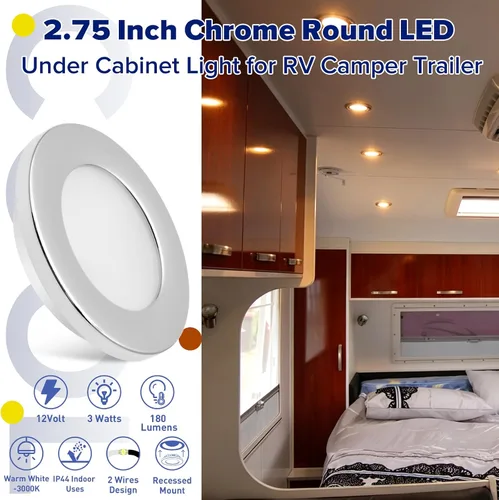 Miniatura 2 de Luces interiores de 12 V de bajo voltaje para debajo del gabinete, luz LED de disco regulable para cámper, remolque, RV, barco, luz de techo