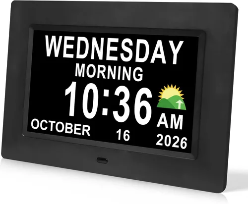 SSINI Reloj de alarma digital para demencia con calendario y fecha para ancianos - 15 alarmas 5 colores pantalla grande Alzheimers Reloj digital