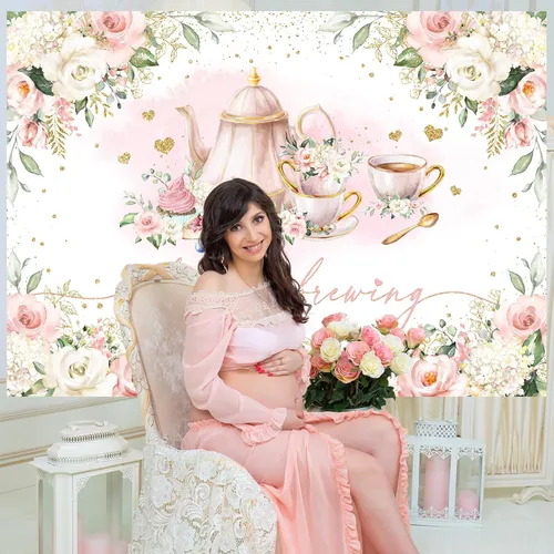 Miniatura 4 de Avezano Fondo de fiesta de té con texto en inglés "A Baby is Brewing", decoración de fiesta de té para niñas, decoración de fiesta de baby shower
