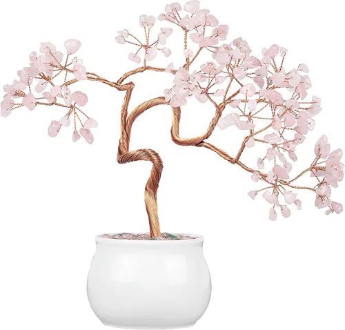 Miniatura 8 de Rockcloud Árbol de dinero de cristal curativo de aguamarina de 6.5 pulgadas, bonsái Fengshui con base de cerámica para buena suerte, riqueza