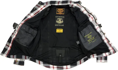 Miniatura 6 de Milwaukee Leather Camisa de montar de franela blindada a cuadros para hombre con refuerzo de fibra de aramida y armadura extraíble CE - S
