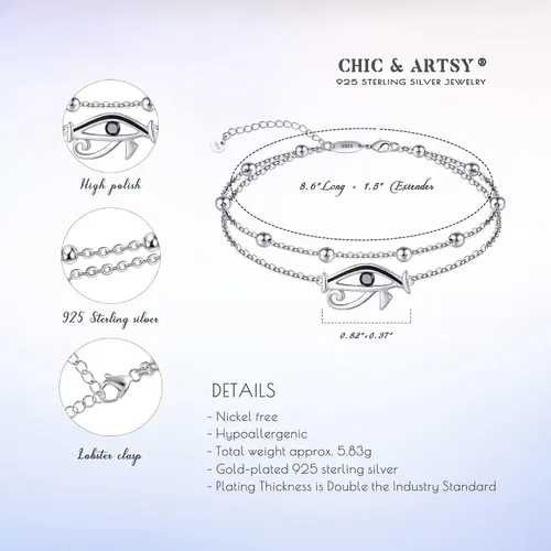 Miniatura 55 de CHIC & ARTSY Tobilleras delicadas de plata de ley S925 para verano, pulsera de tobillo ajustable multicapa para playa, joyería de pie para mujer