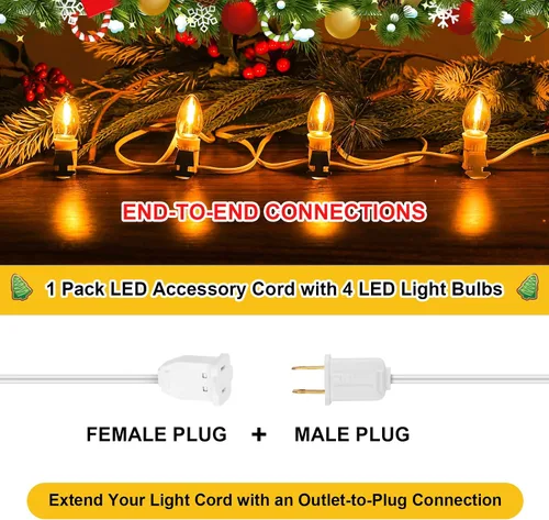 Miniatura 2 de Paquete de 1 cable de accesorio con 4 bombillas LED y toma de corriente de luz de pueblo de Navidad, cable de luz de molde de soplado de 8.9 pies