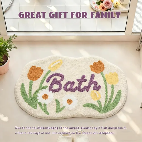 Miniatura 7 de Tapete de baño, bonitas alfombras de baño con microfibra suave y gruesa, absorbente, de secado rápido, antideslizante, lavable a máquina, tapete