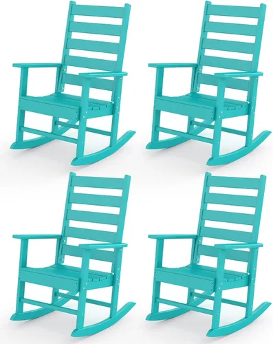 Miniatura 15 de GREENVINES Juego de 2 sillas mecedoras para exteriores Plástico HDPE Mecedoras de patio Silla mecedora de porche Coctelera De gran