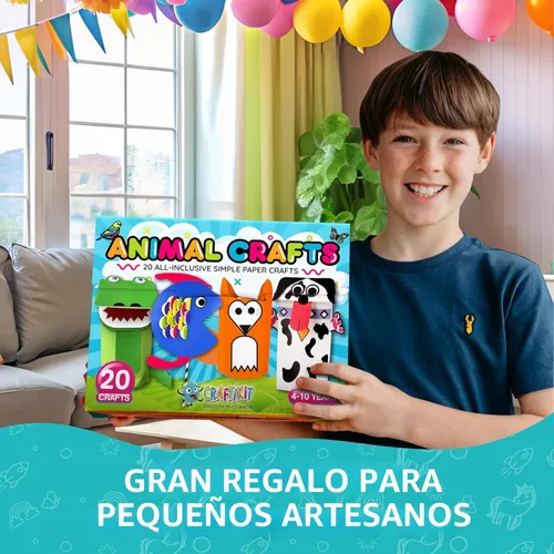 Miniatura 2 de Craftikit® - Kit galardonado de 20 manualidades de animales para niños de 3 a 10 años, kits de manualidades con todo incluido, divertida caja