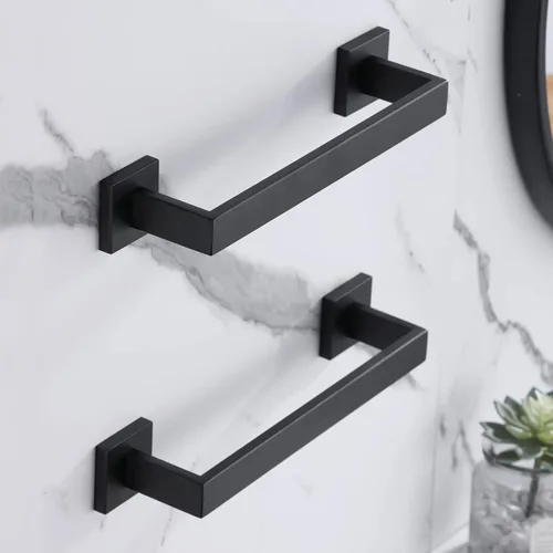 Miniatura 3 de LANC Barras para toallas de baño de 12 pulgadas, paquete de 2, estantes cuadrados negros mate para toallas de baño, soportes para toallas de mano