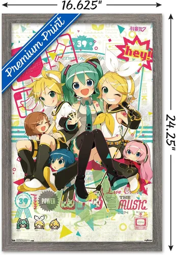 Miniatura 3 de Hatsune Miku - Póster de pared Hey de 22.4 pulgadas de largo x 14.7 pulgadas de ancho, versión enmarcada de madera de granero