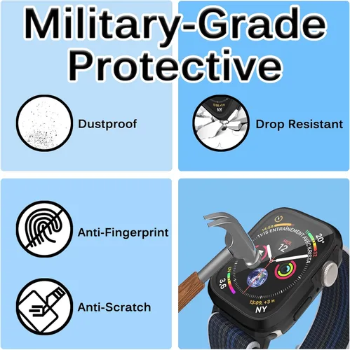 Miniatura 2 de Miimall Compatible con Apple Watch Series 9, 8, 7, protector de pantalla de metal con protector de pantalla de vidrio, [a prueba de golpes y caídas]