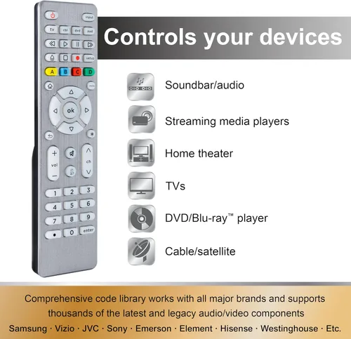 Miniatura 4 de GE Control Remoto Universal con Botones Retroiluminados, Reemplazo de Control Remoto para Samsung TV, Control Remoto Samsung para Smart TV, Plateado