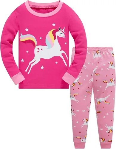 Miniatura 23 de Popshion Pijamas de sirena para niñas pequeñas, juego de 2 piezas, ropa de dormir 100% algodón, ropa para niños, pijamas estilo mariquita
