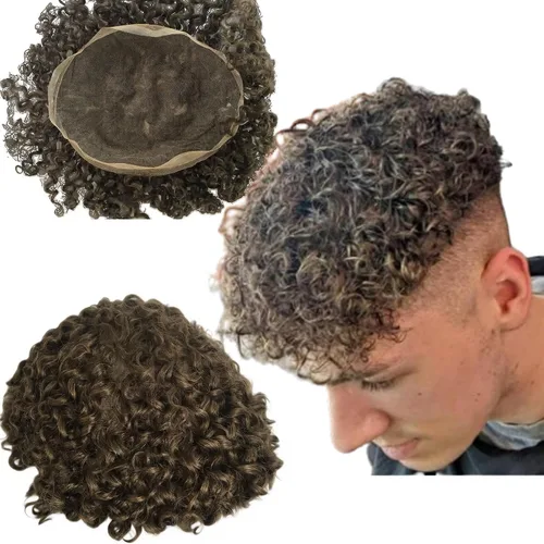 Voloria Toupee - Sistema de reemplazo de cabello humano europeo para hombres, extensiones suaves y finas, súper completo, encaje suizo, 10 x 8 #4