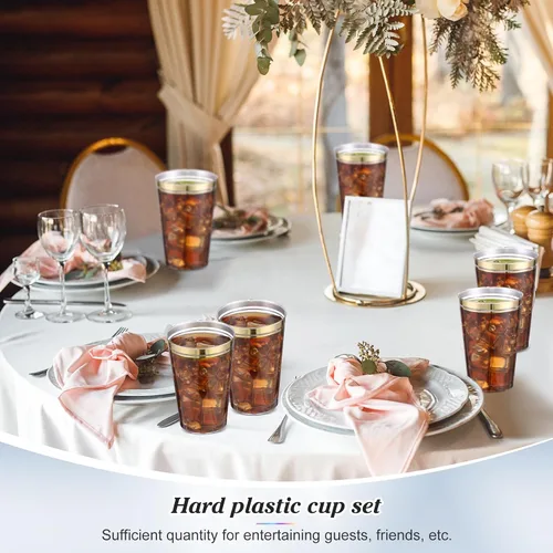 Miniatura 6 de Sliner 50 vasos de plástico duro con doble aro, copas de vino resistentes para vacaciones, Navidad, Año Nuevo, suministros de fiesta de cumpleaños