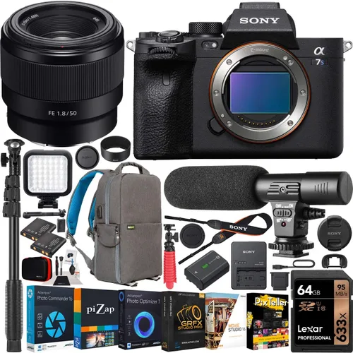 Sony A7s III - Cuerpo de cámara sin espejo de marco completo con kit de lente FE 1.969 in F1.8 ILCE-7SM3/B + SEL50F18F con LED de video fotográfico,