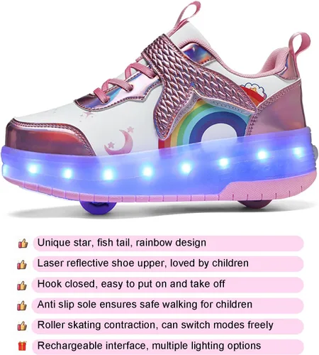Miniatura 4 de Zapatos con ruedas para niños y niñas, patines, zapatillas deportivas con luz LED recargable para principiantes, el mejor regalo