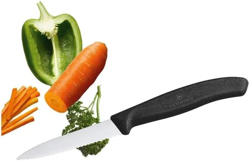 Miniatura 4 de Victorinox Cuchillo de pelar clásico suizo de 3.25 pulgadas con borde dentado, punta de lanza, negro