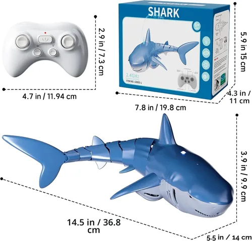 Miniatura 7 de Juguetes de tiburón a control remoto para niños, escala 1:18 de alta simulación para piscina, juguetes de barco de peces RC eléctricos de 2.4Ghz