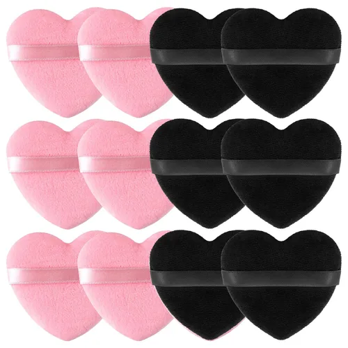 Miniatura 15 de 6 piezas de soplo de polvo para cara suave en forma de corazón para polvo suelto, polvo mineral, polvo corporal, terciopelo, base cosmética, 6