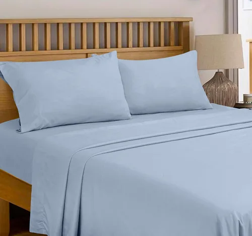 Miniatura 7 de Royale Linens Sábana Plana de Algodón Peinado de Fibra Larga 100% de 300 Hilos - Súper Suave - Sábanas Superiores - Sábana Plana Tamaño King Se Azul