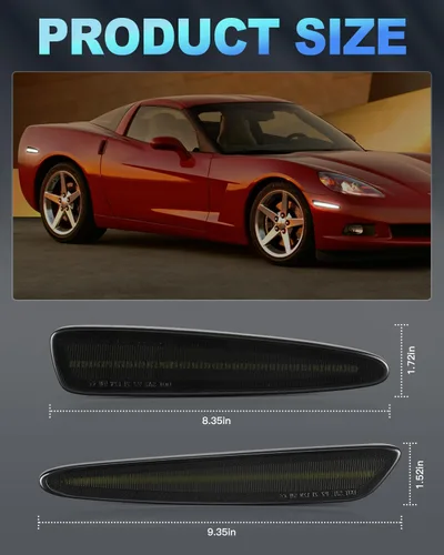 Miniatura 6 de Luces LED dinámicas de marcador lateral compatibles con Chevy Corvette C6 2005-2013 escaneo secuencial intermitente a luz blanca constante, 10 veces