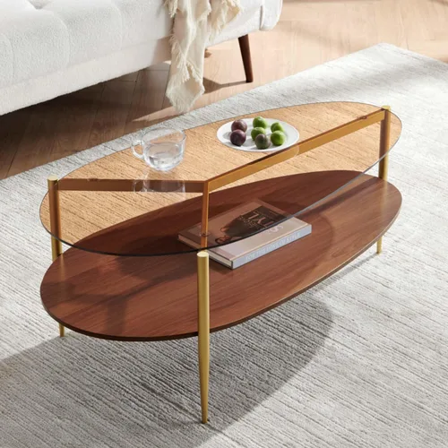 Miniatura 6 de LumFurn Mesa auxiliar ovalada de cristal, diseño moderno de mediados de siglo, 43 pulgadas de largo x 21 pulgadas de ancho x 17 pulgadas de alto