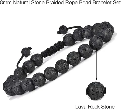 Miniatura 6 de Pulsera de ojo de tigre para hombre regalo 0315in de ojo de tigre piedra de lava y roca de lava pulsera de ansiedad ajustable para alivio