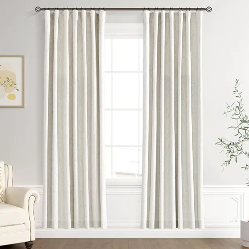 Miniatura 35 de Joywell 2 cortinas opacas 100%, lino, beige natural, trabillas traseras/cinta con ganchos, aislantes, de dormitorio, comedor, sala, puerta corrediza