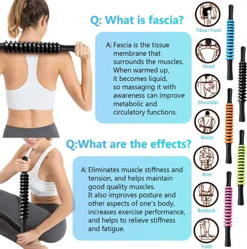 Miniatura 6 de Barra de rodillo muscular, barra de rodillo de masaje de yoga, herramienta de belleza para atletas, alivio del dolor de piernas (negro)