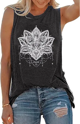 BOMYTAO Camiseta sin mangas con diseño de mandala de loto para mujer, diseño de geometría sagrada, para meditación, regalo