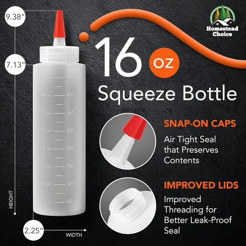 Miniatura 2 de Homestead Choice Paquete de 2 botellas de plástico exprimibles para salsas, botellas exprimibles de condimentos de 16 onzas para líquidos, botella