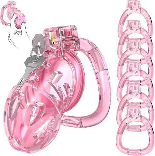 Miniatura 10 de Jaula de Castidad Masculina - Jaula de Polla de Silicona Suave con 6 Anillos Ajustables, Dispositivo de Bloqueo de Pene Ligero, Diseño Invisible